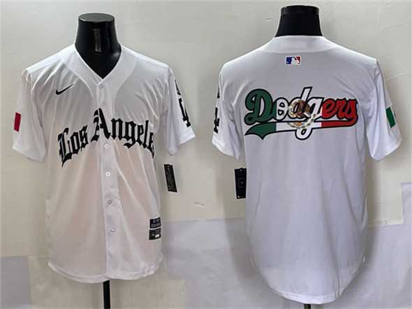Men%27s Los Angeles Dodgers Team Big Logo White Mexico 2025 LA Gothic Style With Fernando Patch Vapor Premier Limited Stitched Jersey
